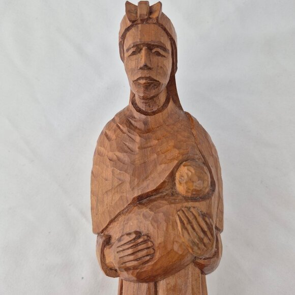 Folk Art Wood Figure Mother with Child - Picture 2 of 16